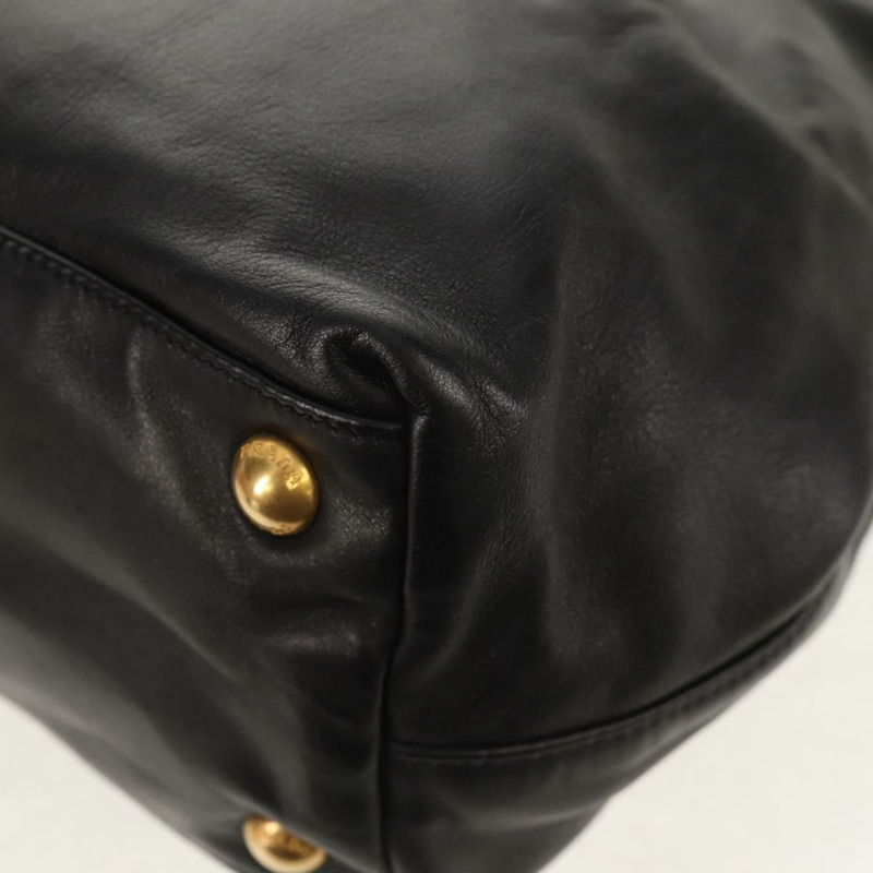 【日本直送】PRADA Ribbon 手提包 皮革 2way 黑色 金色 Auth 155326V-19