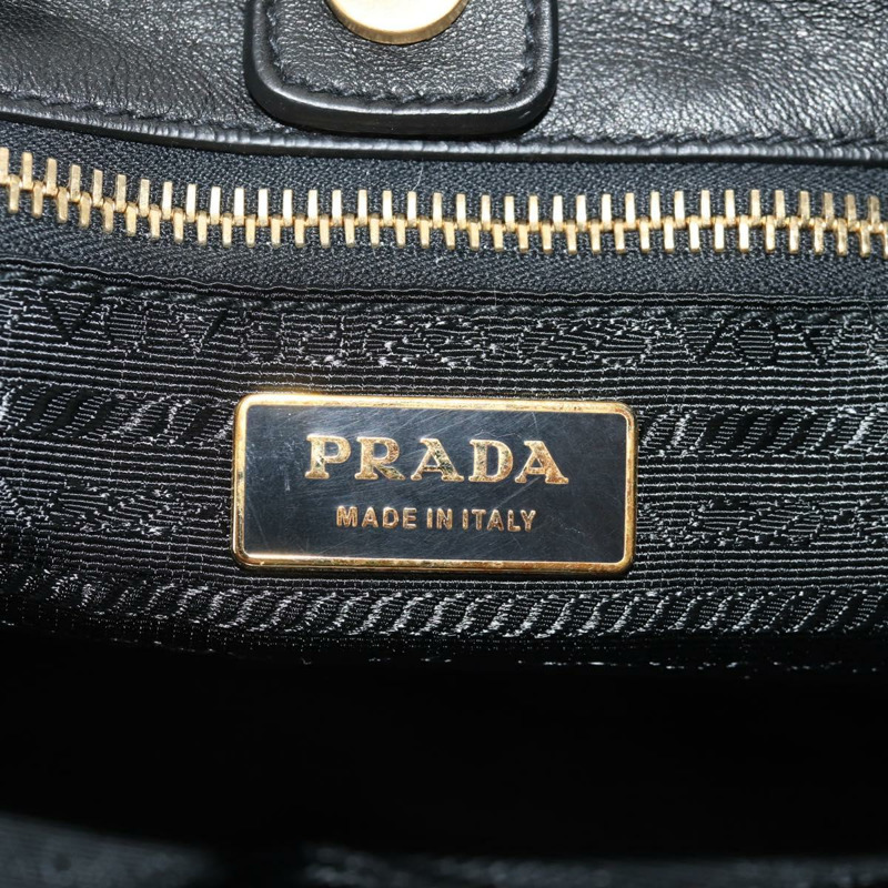 【日本直送】PRADA Ribbon 手提包 皮革 2way 黑色 金色 Auth 155326V-21