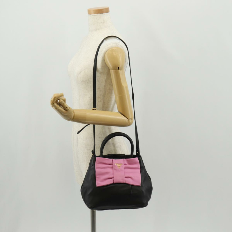 【日本直送】PRADA Ribbon 手提包 皮革 2way 黑色 金色 Auth 155326V-26