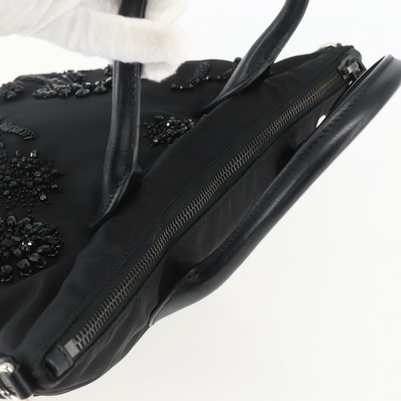 【日本直送】PRADA 串珠手提包 尼龍 黑色 銀色 正品 am10030V-5