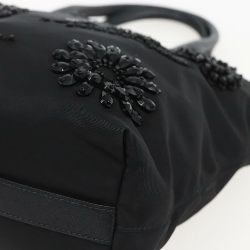 【日本直送】PRADA 串珠手提包 尼龍 黑色 銀色 正品 am10030V-7