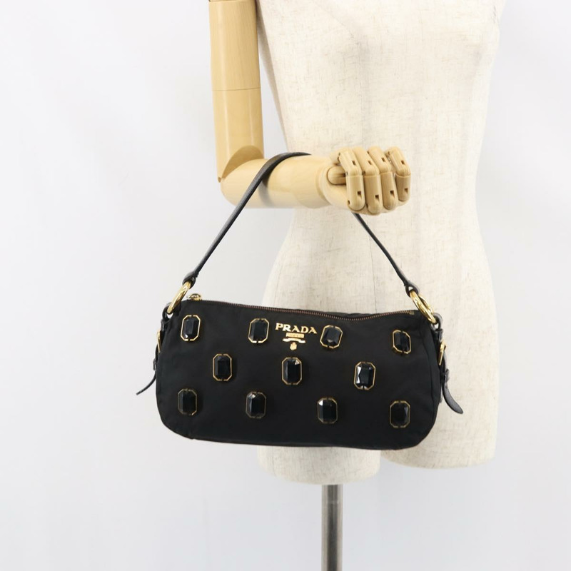 【日本直送】PRADA Bijoux 單肩包 尼龍 黑色 金色 正品 yk19999V-24