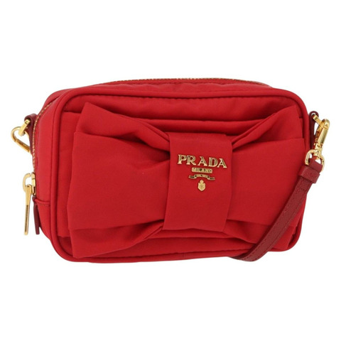 PRADA 單肩包 尼龍 紅色 金色 正品 152289SAV