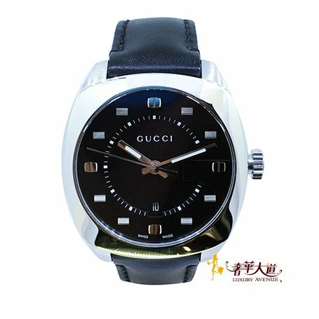 ＊奢華大道國際精品＊【W0523】GUCCI黑面不銹鋼41MM皮帶石英腕錶 YA142307
