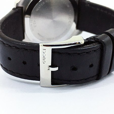＊奢華大道國際精品＊【W0523】GUCCI黑面不銹鋼41MM皮帶石英腕錶 YA142307-4