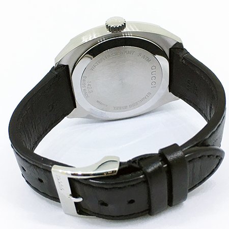 ＊奢華大道國際精品＊【W0523】GUCCI黑面不銹鋼41MM皮帶石英腕錶 YA142307-5