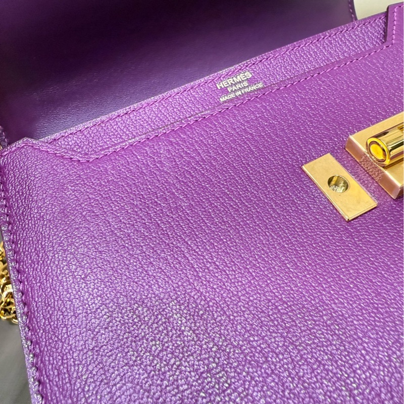 Hermes 爱马仕 mini verrou 海葵紫 手枪包-7