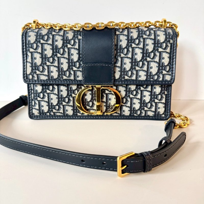 Dior 30 MONTAIGNE 海軍藍 緹花 OBLIQUE 可調 鏈帶 蒙田包-0