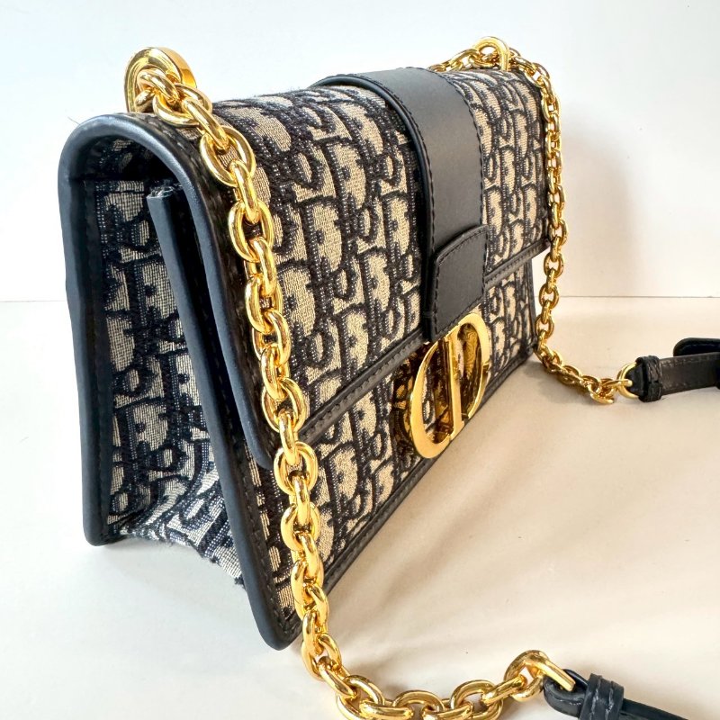 Dior 30 MONTAIGNE 海軍藍 緹花 OBLIQUE 可調 鏈帶 蒙田包-1