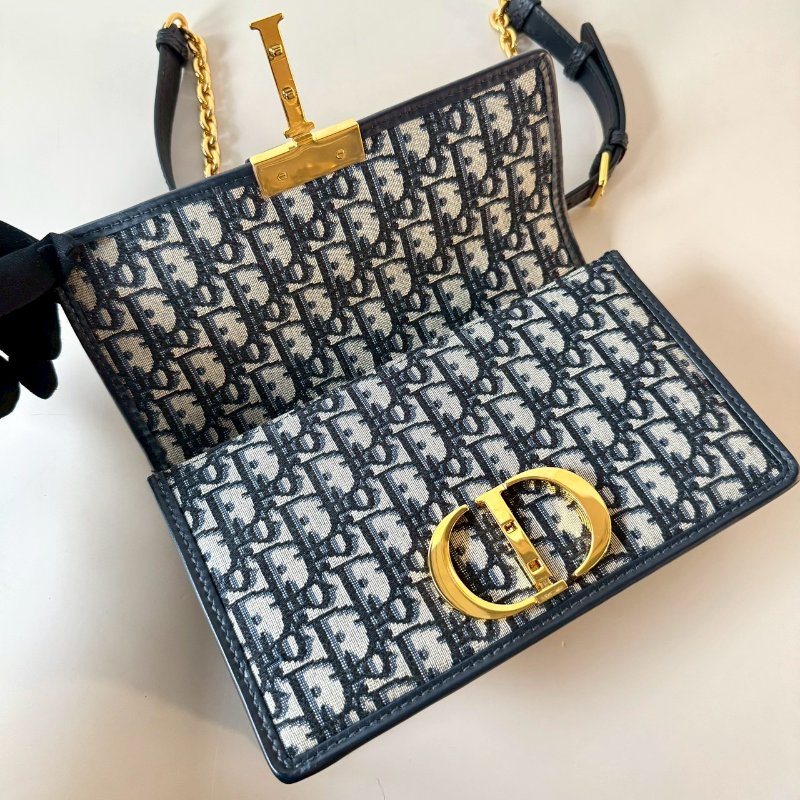 Dior 30 MONTAIGNE 海軍藍 緹花 OBLIQUE 可調 鏈帶 蒙田包-8