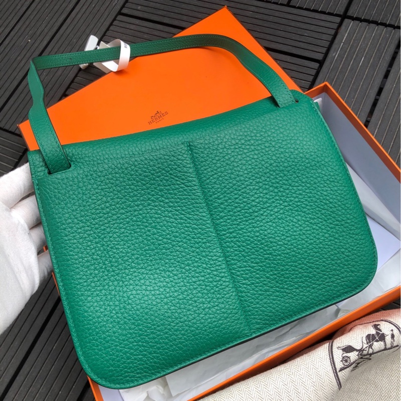 Hermes 爱马仕 绿色halzan 25 手提斜挎包 W刻-4