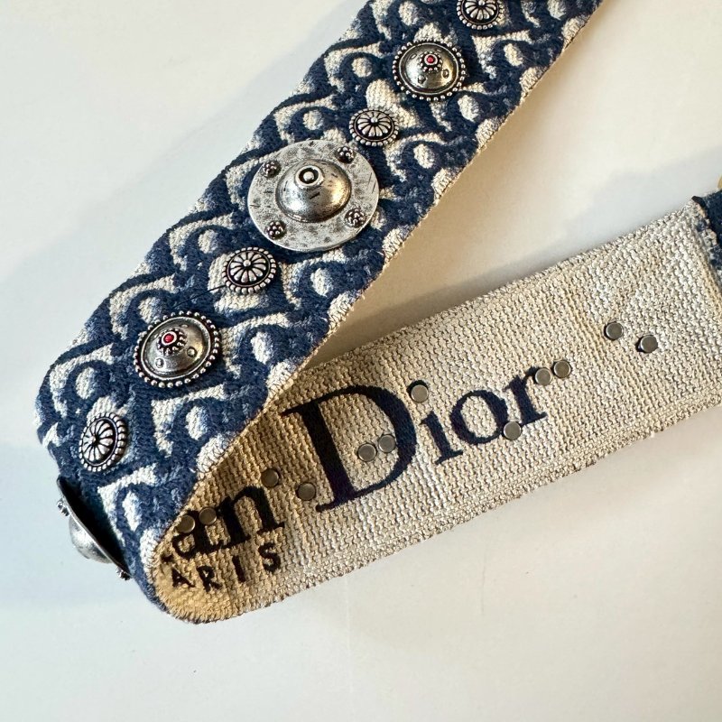 Dior J'adior 深藍 金屬 鉚釘 裝飾 帆布 替換 肩背帶-5