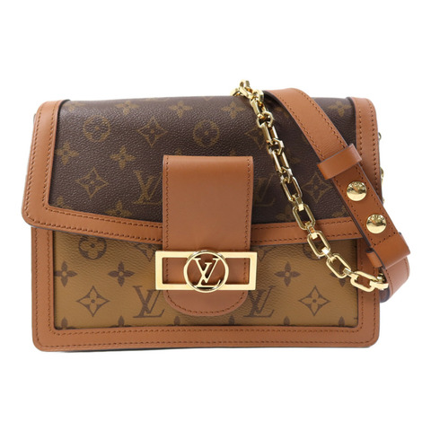 LOUIS VUITTON Monogram Reverse Dauphine MM金扣手挽肩背兩用袋棕色