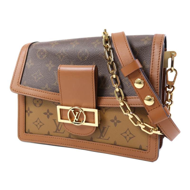 LOUIS VUITTON Monogram Reverse Dauphine MM金扣手挽肩背兩用袋棕色-2