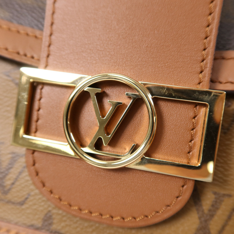 LOUIS VUITTON Monogram Reverse Dauphine MM金扣手挽肩背兩用袋棕色-6