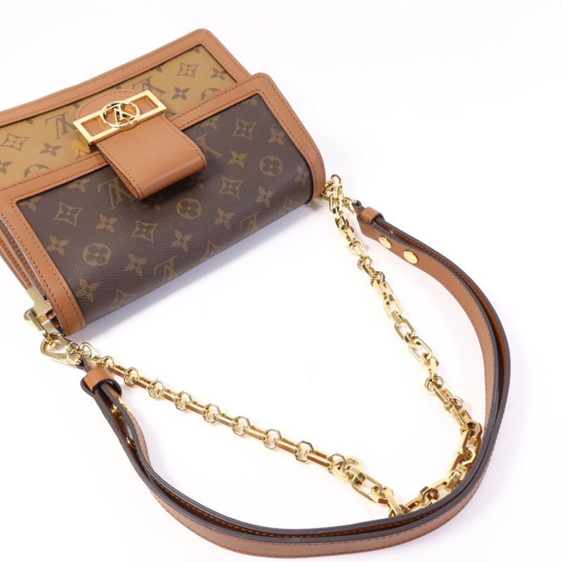 LOUIS VUITTON Monogram Reverse Dauphine MM金扣手挽肩背兩用袋棕色-8