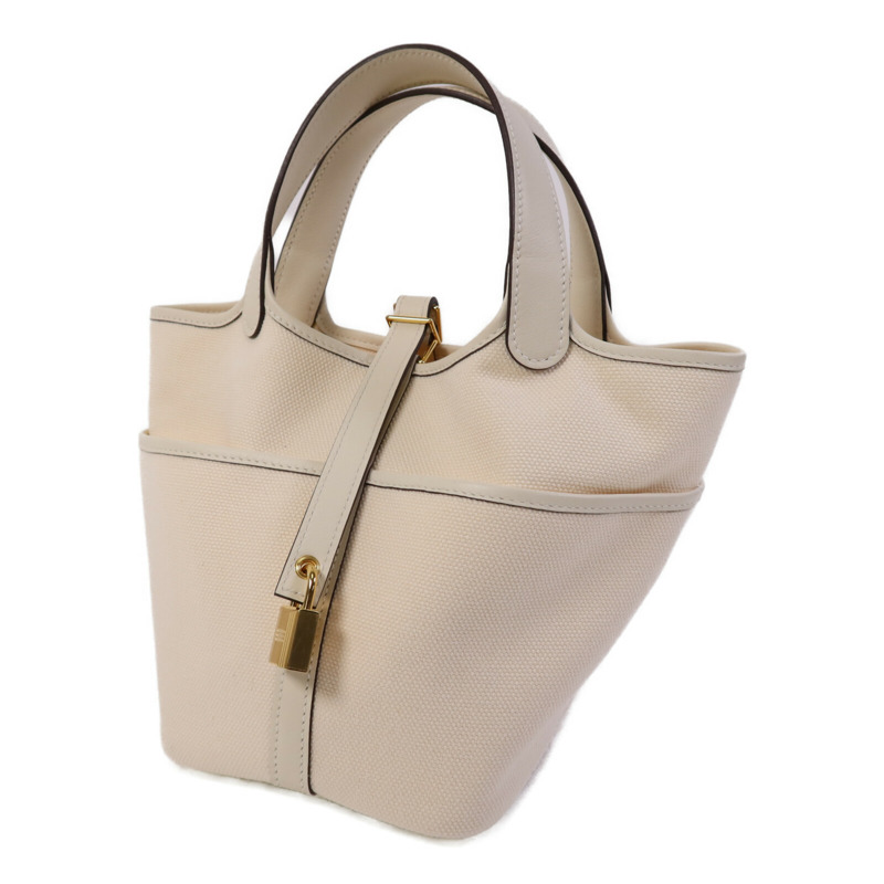 HERMES Swift皮革/帆布Picotin PM金扣手挽袋-2