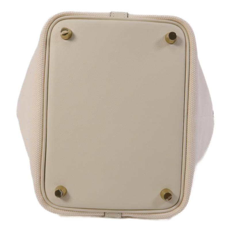 HERMES Swift皮革/帆布Picotin PM金扣手挽袋-3