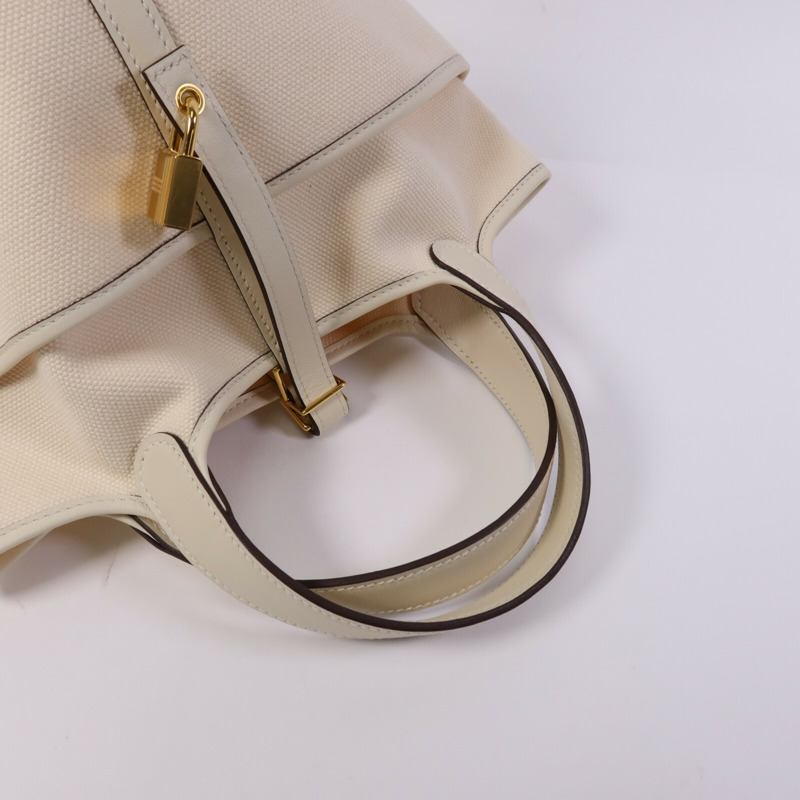 HERMES Swift皮革/帆布Picotin PM金扣手挽袋-8