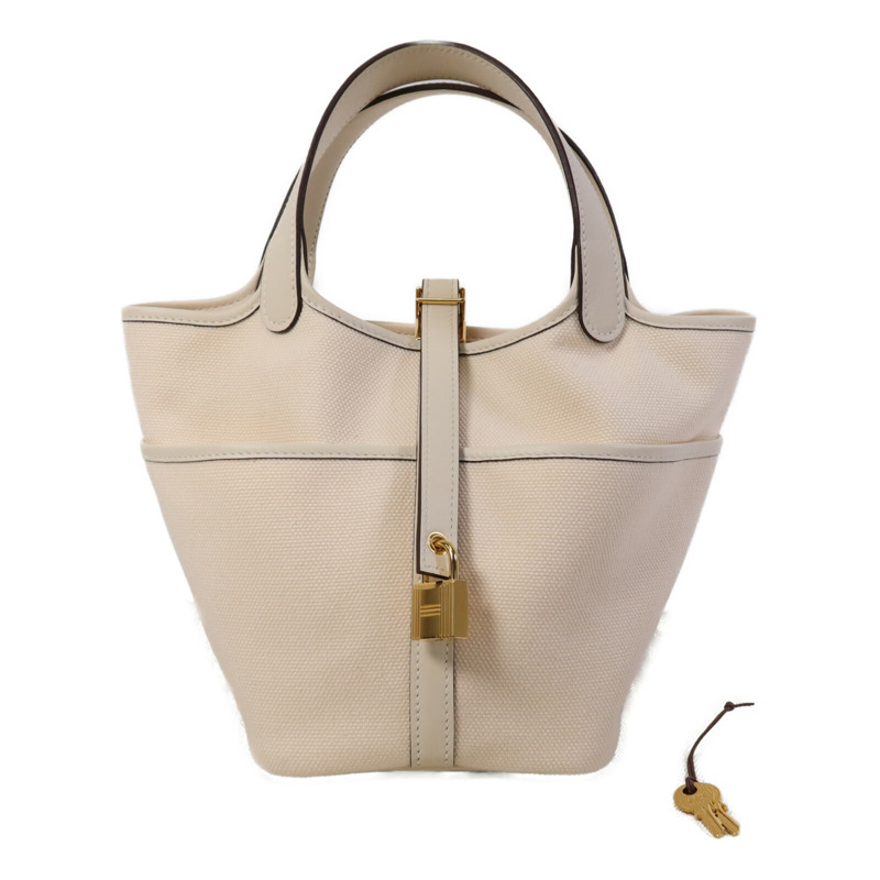 HERMES Swift皮革/帆布Picotin PM金扣手挽袋-9