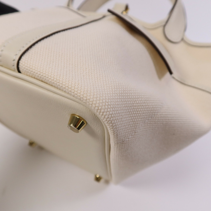 HERMES Swift皮革/帆布Picotin PM金扣手挽袋-12