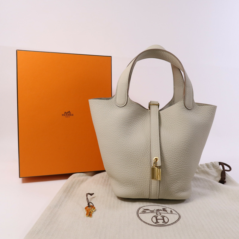 HERMES Clemence皮革Picotin PM金扣手挽袋Nata-8