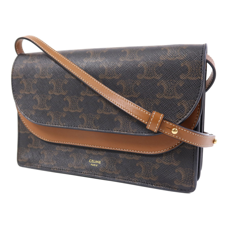 CELINE 塗層帆布Triomphe Wallet On Strap金扣肩背袋-1