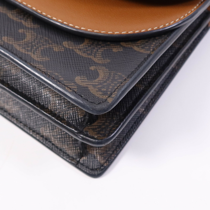 CELINE 塗層帆布Triomphe Wallet On Strap金扣肩背袋-9