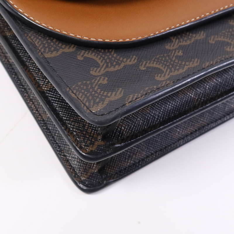 CELINE 塗層帆布Triomphe Wallet On Strap金扣肩背袋-10