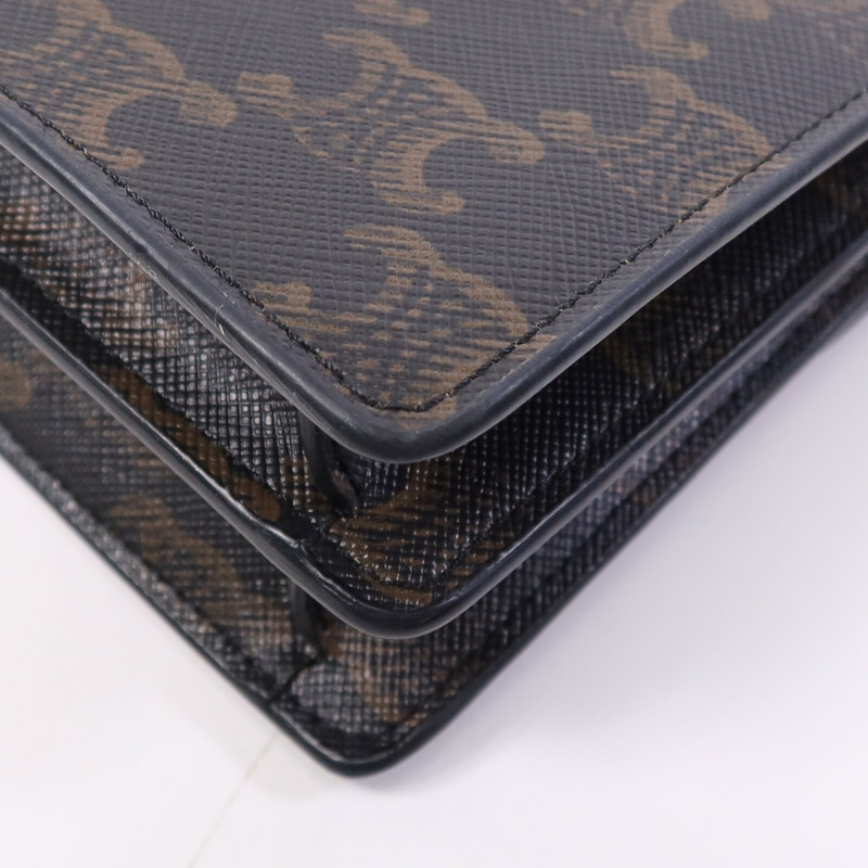 CELINE 塗層帆布Triomphe Wallet On Strap金扣肩背袋-11