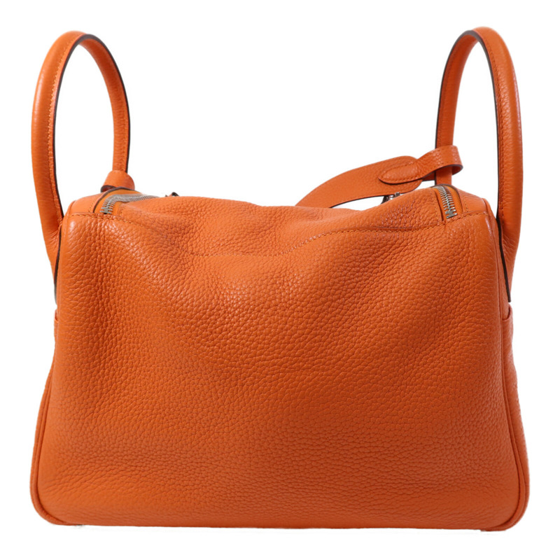 HERMES Clemence皮革Lindy 30銀扣手挽肩背兩用袋Feu-1
