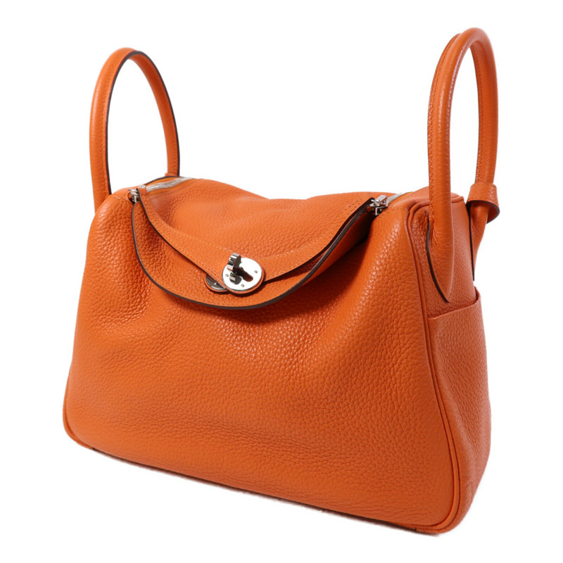 HERMES Clemence皮革Lindy 30銀扣手挽肩背兩用袋Feu-2