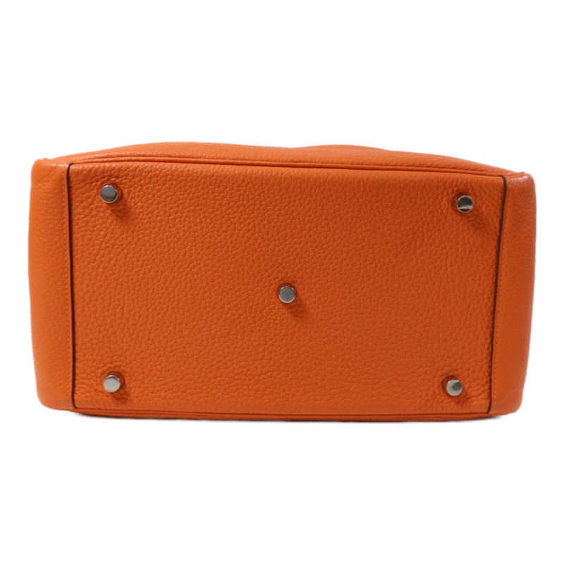 HERMES Clemence皮革Lindy 30銀扣手挽肩背兩用袋Feu-3