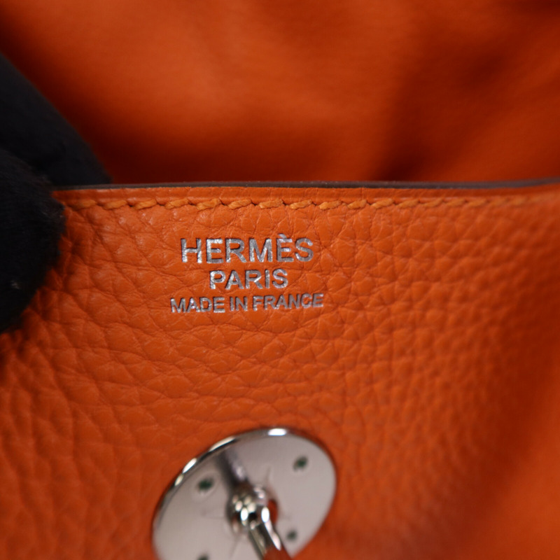 HERMES Clemence皮革Lindy 30銀扣手挽肩背兩用袋Feu-5