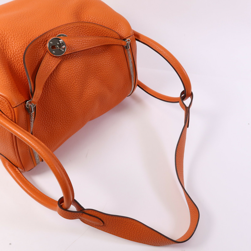 HERMES Clemence皮革Lindy 30銀扣手挽肩背兩用袋Feu-8