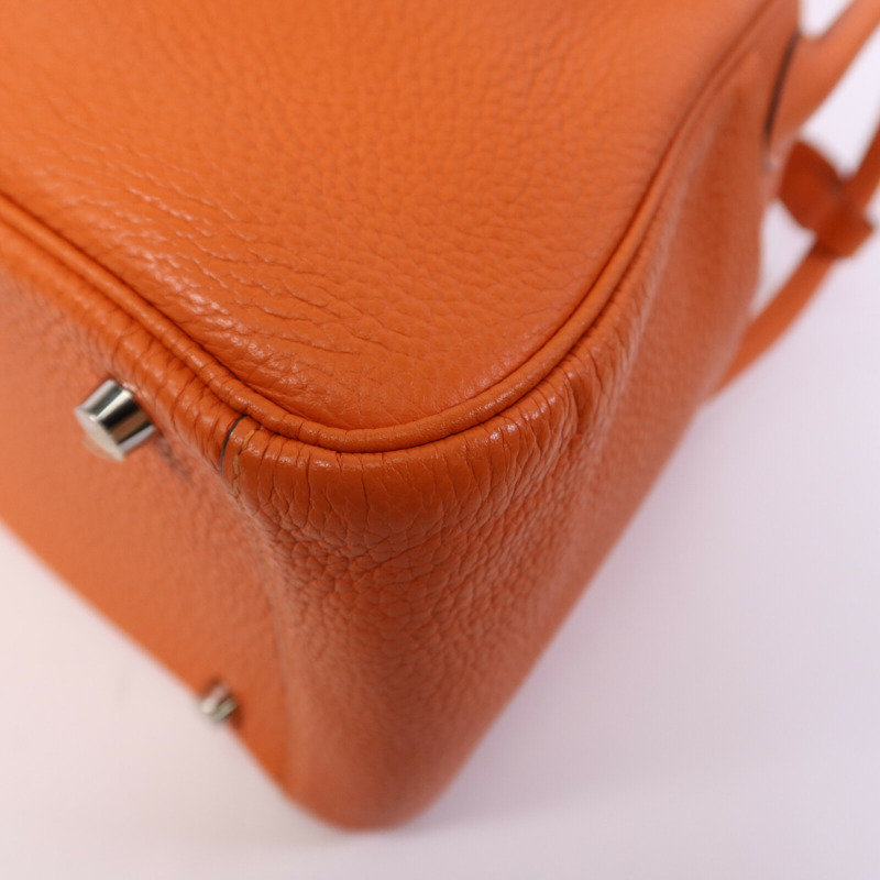 HERMES Clemence皮革Lindy 30銀扣手挽肩背兩用袋Feu-9