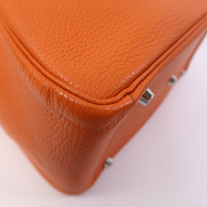 HERMES Clemence皮革Lindy 30銀扣手挽肩背兩用袋Feu-10