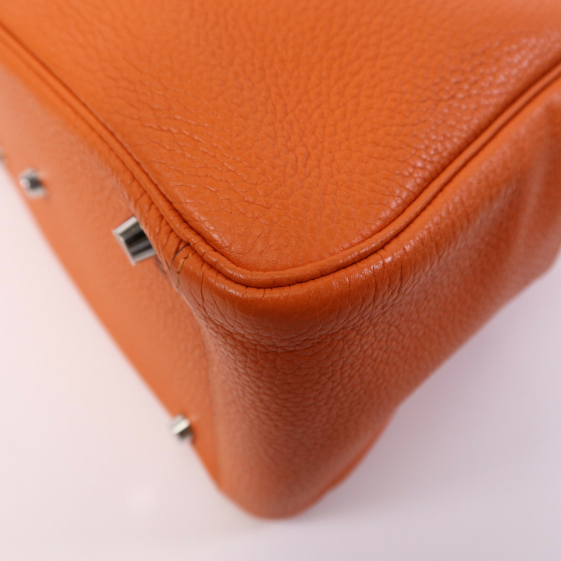 HERMES Clemence皮革Lindy 30銀扣手挽肩背兩用袋Feu-11