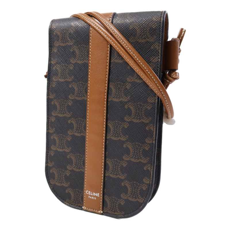 CELINE 塗層帆布Triomphe Phone Bag銀扣肩背手機袋-2