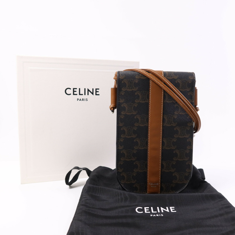 CELINE 塗層帆布Triomphe Phone Bag銀扣肩背手機袋-8