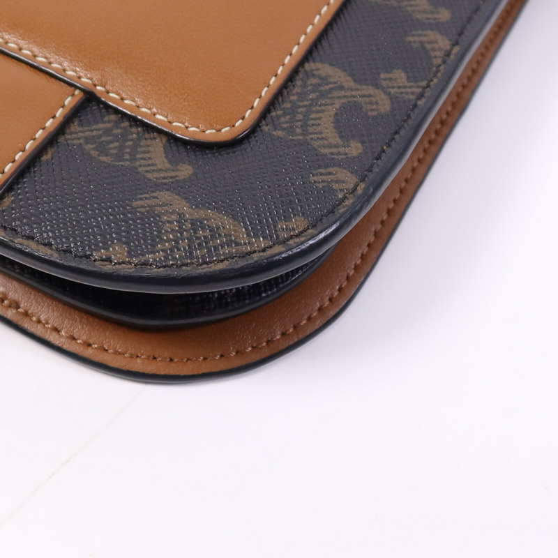 CELINE 塗層帆布Triomphe Phone Bag銀扣肩背手機袋-11