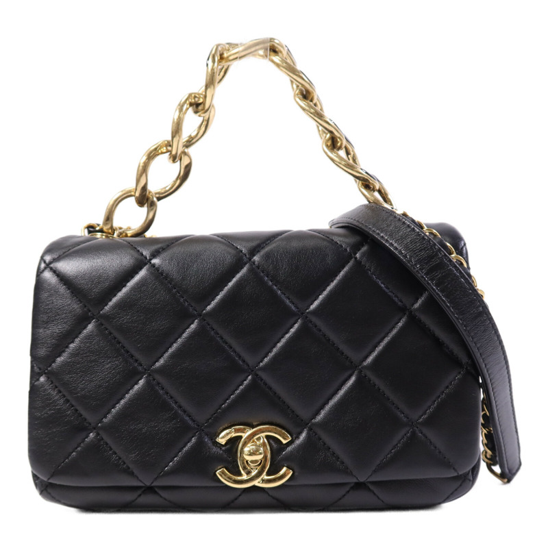 CHANEL 羊皮皮革Chain Shoulder Bag金扣鏈帶手挽肩背兩用袋-0