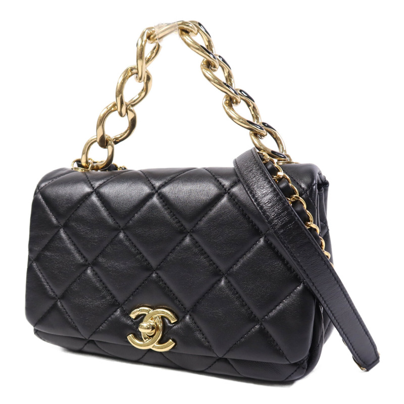 CHANEL 羊皮皮革Chain Shoulder Bag金扣鏈帶手挽肩背兩用袋-1