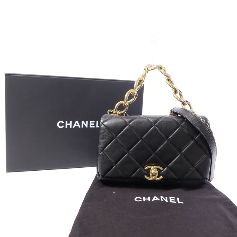 CHANEL 羊皮皮革Chain Shoulder Bag金扣鏈帶手挽肩背兩用袋-9