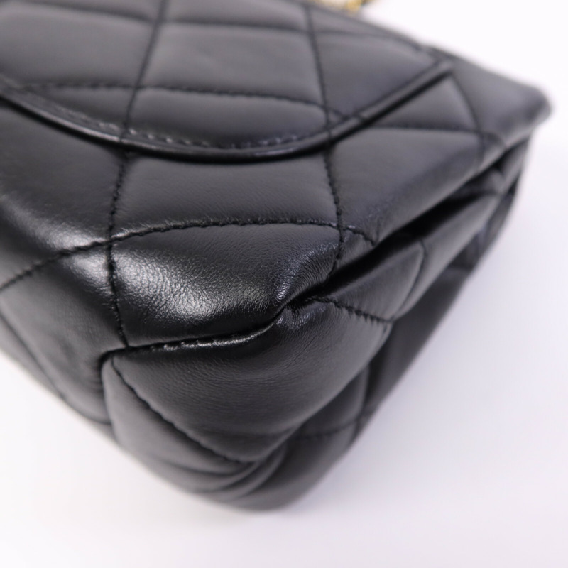 CHANEL 羊皮皮革Chain Shoulder Bag金扣鏈帶手挽肩背兩用袋-12