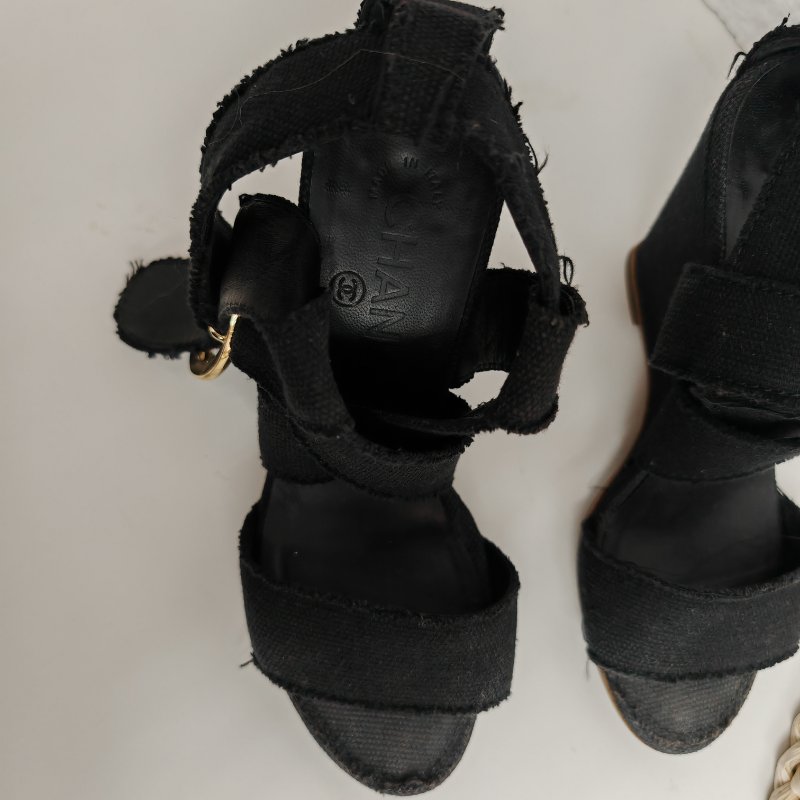 Chanel 香奈兒高跟雙C綁帶涼鞋 35.5碼-3