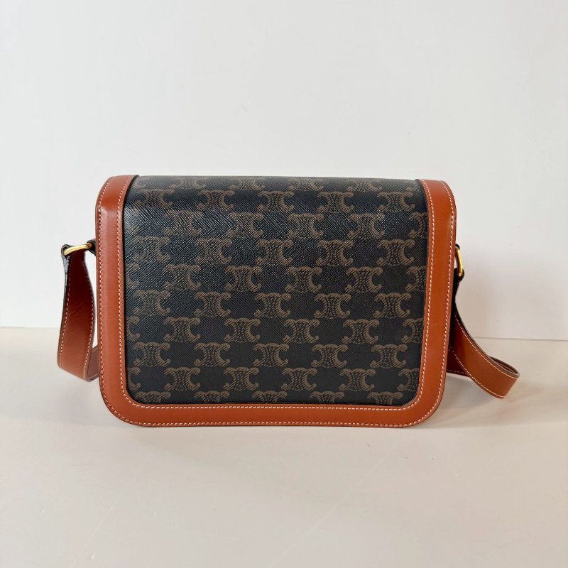 CELINE TRIOMPHE PVC 防水 斜背包 老花 焦糖 多格層 凱旋門 22cm-2