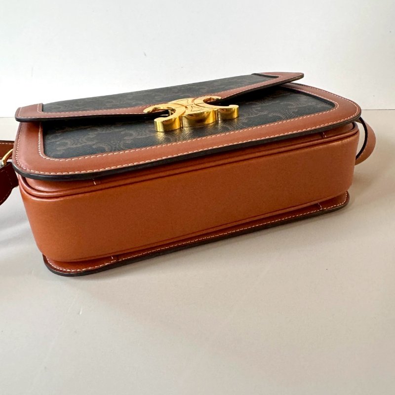 CELINE TRIOMPHE PVC 防水 斜背包 老花 焦糖 多格層 凱旋門 22cm-7