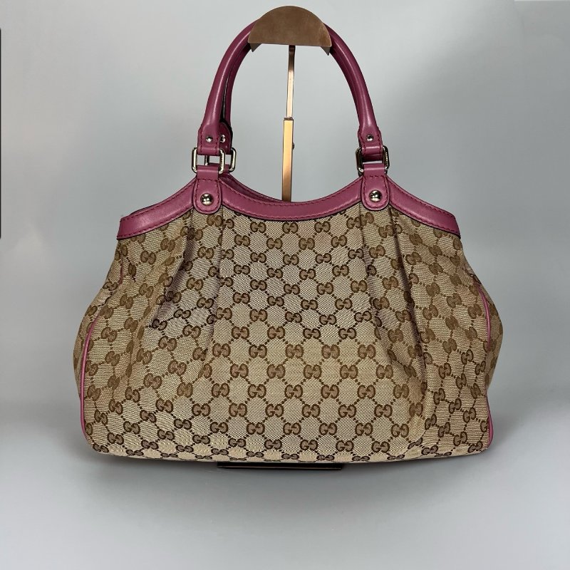 GUCCI 211944  粉邊GG帆布肩背包-1
