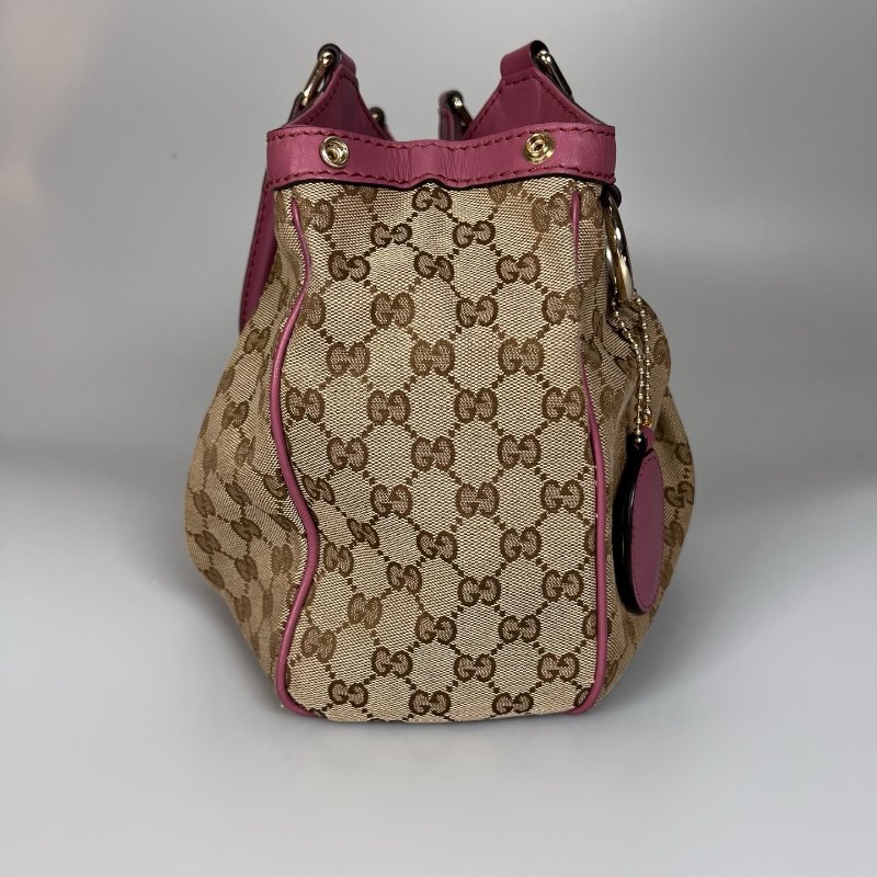 GUCCI 211944  粉邊GG帆布肩背包-2